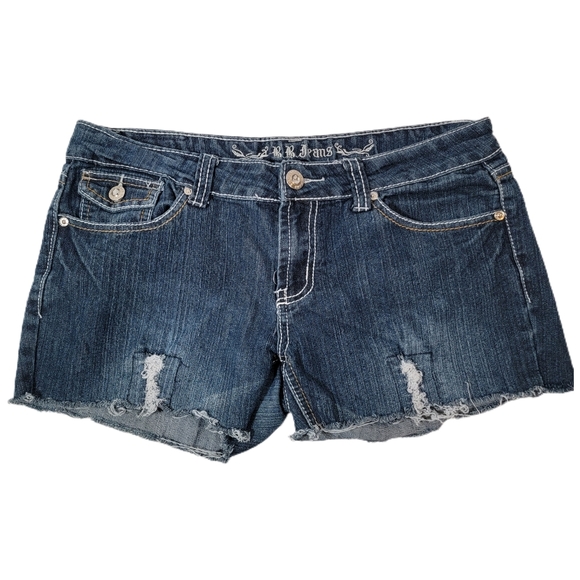 BB JEANS Denim Shorts Size 11 Dark Washed Distressed  Bling Pockets - Picture 1 of 5